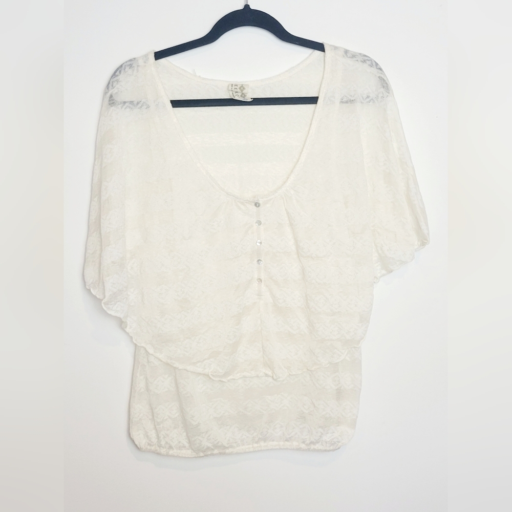 Free People Vintage Short Sleeve Lace Women Top Cream White Size Medium